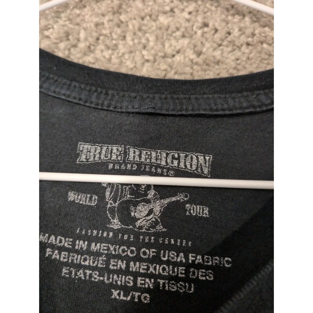 True Religion Mens XL Black Buddha‎ World Tour Horseshoe Graphic T-Shirt Cotton